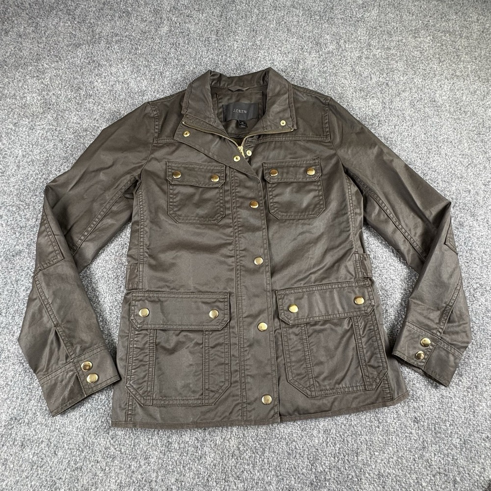 J.Crew Downtown Field Jacket Women's XS Brown Waxed Cotton Utility Barn Military